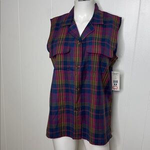 Karen Scott plaid button down shirt M 100% cotton new